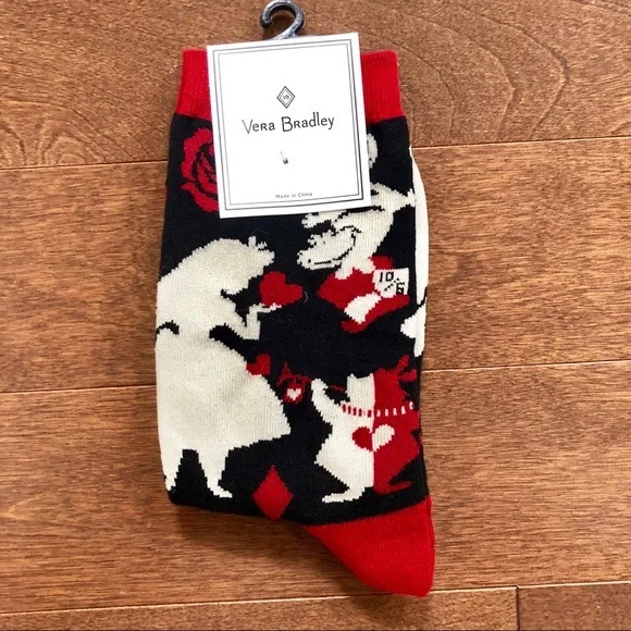 New Disney Parks VERA BRADLEY ALICE IN WONDERLAND Roses Socks - Womens S… - Picture 4 of 4